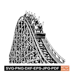 Achtbaan SVG, PNG, DXF, pretparkrit clipart, carnaval silhouet vector voor Cricut, lasergesneden bestand