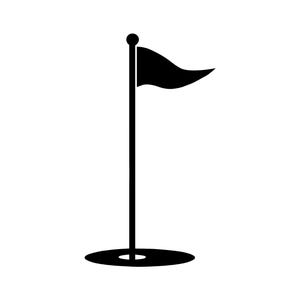 Op de afbeelding: Zwarte silhouet van een golfvlag tegen een witte achtergrond.