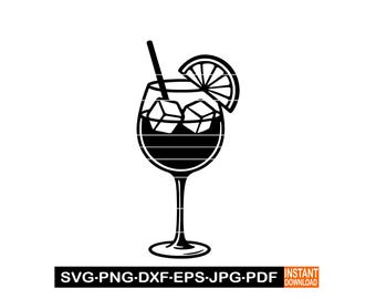 Aperol Spritz SVG, PNG, Dxf, Summer Cocktail Glass Clipart, Orange Drink Vector for Cricut, DIY Spritz Cut File, Beach Party Design