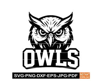 Owls School Team Logo SVG, PNG, DXF, Sport Design Cameo, Wild Animal Sports Logo Clipart, Vector for Cricut, Laser Cut File