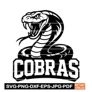 Cobras Sport Team Logo SVG, PNG, DXF, voetbal ontwerp cameo, wild dier sport logo clipart, vector voor Cricut, lasergesneden bestand