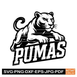 Pumas Schulteam Logo SVG, PNG, DXF, Fußball Design Cameo, Wildtier Sport Logo Clipart, Vektor für Cricut, Laser Cut Datei