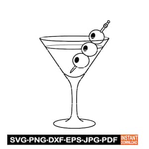 Dirty Martini SVG, PNG, DXF, Olive Cocktail Clipart, Martiniglas silhouet, Cricut Alcohol Drink-bestand, Bar Decor Cut-bestand
