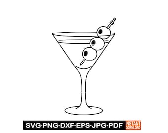 Dirty Martini SVG, PNG, DXF, Olive Cocktail Clipart, Martini Glass Silhouette, Cricut Alcohol Drink File, Bar Decor Cut File