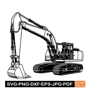 Excavator SVG, PNG, DXF, Construction Vehicle Silhouette Clipart, Digger Vector for Cricut, Boys Birthday Cut File, Heavy Equipment Design