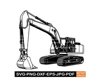 Excavator SVG, PNG, DXF, Construction Vehicle Silhouette Clipart, Digger Vector for Cricut, Boys Birthday Cut File, Heavy Equipment Design