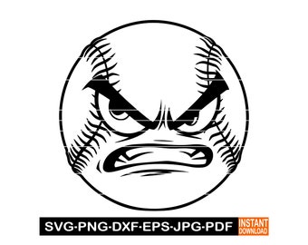 Angry Baseball SVG, Angry Softball SVG, Baseball Mascot Svg, Baseball Clipart, Baseball Files For Cricut, Baseball Cut Files, Dxf,Png,Vector