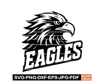 Eagles School Team Logo SVG, PNG, DXF, Football Design Cameo, Wild Animal Sports Logo Clipart, Vector for Cricut, Laser Cut File
