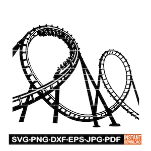 Roller Coaster #2 SVG, PNG, DXF, Amusement Park Ride Clipart, Carnival Silhouette Vector for Cricut, Laser Cut File