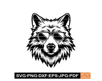 Wolf with Sunglasses SVG, Cool Wolf SVG, Wolf Svg, Wolf Clipart, Wolf Files For Cricut, Wolf Cut Files For Silhouette, Dxf, Png, Wolf Vector