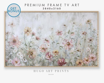 Samsung Frame TV Art, Campo de flores silvestres, Arte de flores de decoración de primavera campestre, Arte de flores silvestres de tono cálido, Descarga digital Frame TV Art / TV146