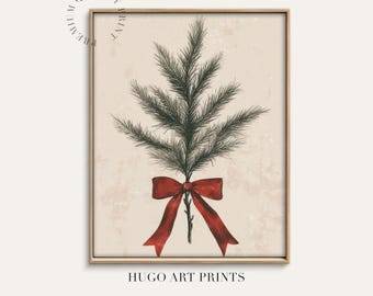 Printable Christmas Wall Art, Vintage Christmas Tree Print, Winter Moody Print, Holiday Wall Decor, Evergreen Tree branch Print | P302