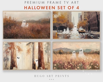 Halloween Frame TV Art Set, Ghost in Wildflower Field, Samsung Frame TV Set, Vintage Fall Landscape Paintings Halloween Spooky Arts download