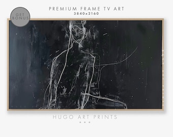 Samsung Frame TV Art, Black Minimalist Abstract Samsung Frame TV Art Digital Download, Digital download Tv Art Mid Century Living Room decor