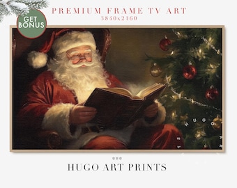 Arte de TV con marco de Papá Noel, arte de Papá Noel para TV, pintura navideña de estilo rústico, arte de TV con marco, descarga digital de decoración navideña TV502