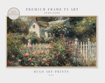 Samsung Frame TV Art, Cottagecore Wall Art Decor, Cottage Rose Garden, Vintage Oil Painting, Farmhouse Frame TV Art, Digital Download |TV033