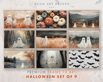 Halloween Frame TV Art Set, Ghosts, Pumpkins, Wildflower Field, Vintage Fall Landscape Paintings, Halloween Spooky Art Samsung Frame TV Set