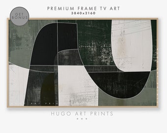 Samsung Frame TV Art Abstract Groen \ Zwart Minimalistisch Mid-century schilderij, Modern Woonkamer decor, Digitale Download Frame TV Art TV191