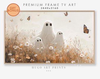 Arte vintage de Halloween con familia fantasma de FRAME TV, pintura de fantasmas, decoración de pared de otoño, arte de Halloween de Frame TV, pintura de otoño / descarga digital
