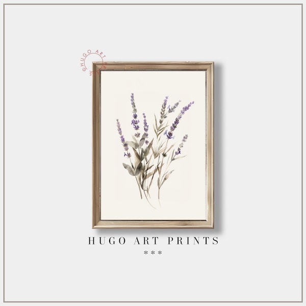 Impresión de lavanda vintage / Antigüedad botánica / Decoración suave de la granja de campo / Arte floral imprimible digital / Decoración de cocina rústica Hugo Art P66