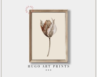 Antikes Tulpenlandbauernhaus | Vintage Botanischer Druck Aquarell | Digital druckbare Blumenkunst | Rustikale Küchendekoration Hugo Art | P57
