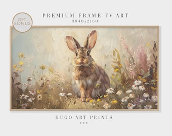 Spring Bunny Samsung Frame TV Art, Easter Bunny Rabbit TV Art, Spring Decor, Vintage Farmhouse TV, Kinderkamer Kunst, Digitale Download | TV010