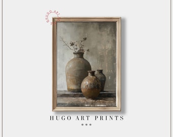Rustic Vases Painting | Antique Rustic Kitchen Wall Art | Tuscan Style Kitchen | Earth Muted Tones Country Wall Retro Decor Printable P36