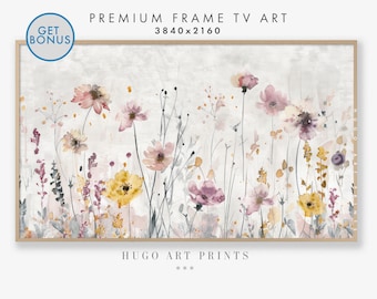Samsung Frame TV Art, Arte de flores campestres, Campo de flores silvestres de primavera, Arte de flores silvestres de tono cálido, Arte digital Descargar Frame TV Art / TV137