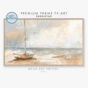 Samsung Frame TV Art, Sailboat frame tv art, Seascape Art, Vintage Landscape, Summer Art, Muted Colors, Minimalist, Digital Download TV106