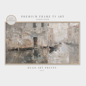 Samsung Frame TV Art, Summer Minimalist Painting, Venice Canal, Art For Frame TV, Vintage Coastal, Antique Painting, Rustic Decor, TV048
