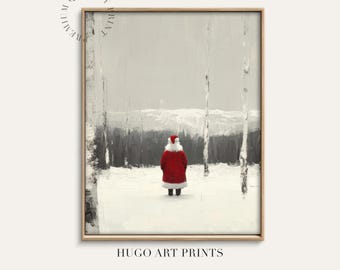 PRINTABLE Christmas Wall Art, Vintage Santa Claus Print, Moody Painting, Christmas Holiday Decor, Winter Forest, Santa Digital download 306