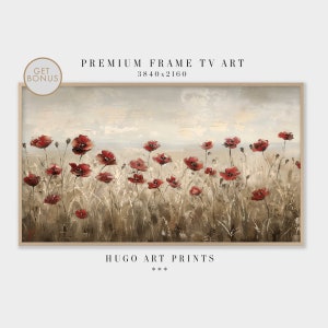 Samsung Frame TV Art, Poppies Field Landscape Oil Painting, Vintage Landscape Art Print, Antique Country Wall Art Digital Download | TV043