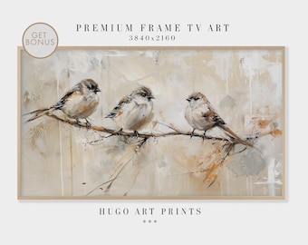 Illustration pour téléviseur avec cadre Samsung, peinture à l'huile d'oiseau, art côtier | Décoration de maison, ferme, cottage, tableau champêtre, téléchargement numérique, bohème | TV024