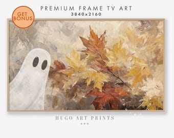 Arte de TV con marco de Halloween, pintura de fantasmas otoñales con marco de Samsung, arte de TV con marco de granja, decoración de Halloween neutra, descarga digital