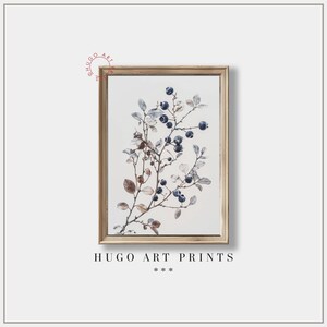 Vintage Botanical Print | Antique Berry Country Farmhouse Watercolor | Digital Printable Berries art | Rustic Kitchen Decor Hugo Art | P56