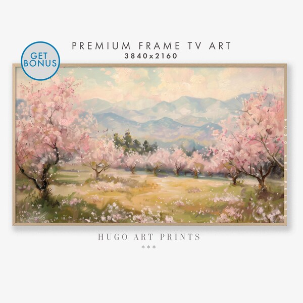 Samsung Frame TV Spring Orchard Painting: Vintage Landscape Art - Country Field - Printable Digital Download, Rustic Farmhouse Decor, TV159