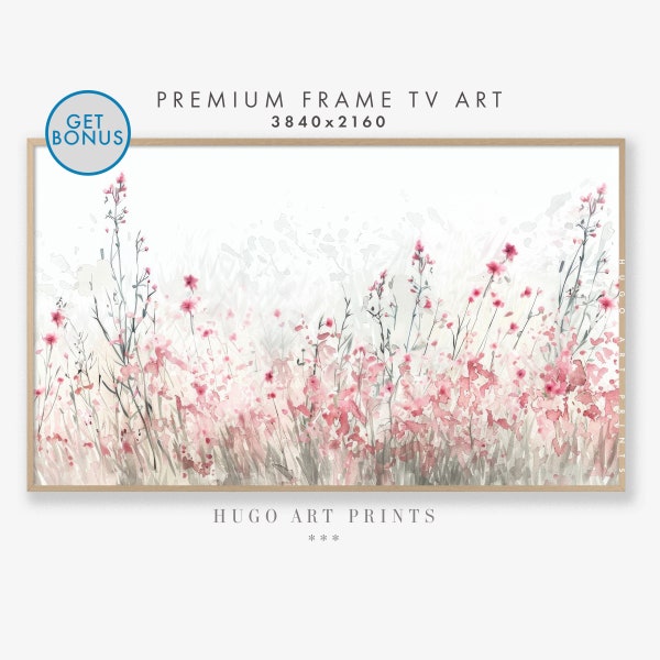 Samsung Frame TV Art, Country Flowers Art, Spring Wildflower Field, Pink Tone Wildflowers Art, Digital Art Download Frame TV Art | TV151