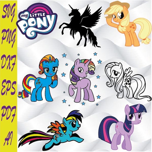Little Pony PNG Bundle - Cute Popular Ponies Set PNG - Instant Download, Transparent Cutting File - Printable File, Watercolor Style Clipart