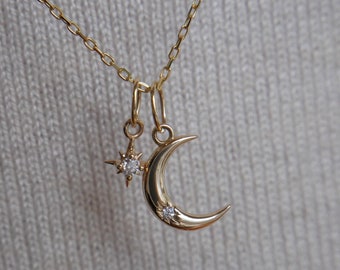 Solid 14k Gold Charms: Moon & Star