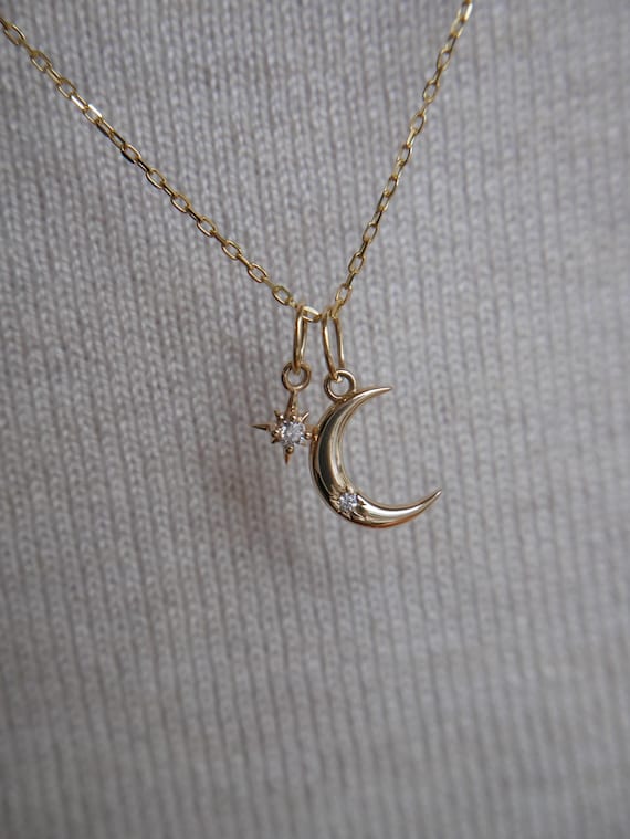 Solid 14k Gold Charms: Moon & Star