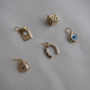 Solid 14k Gold Charms - Spielkarte, Würfel, Marienkäfer, Hufeisen, Evil Eye