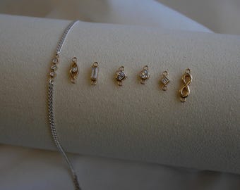 Pulsera de metal mixto, dije personalizado, dos tonos, dije de oro macizo, cadena de eslabones de plata, moissanita
