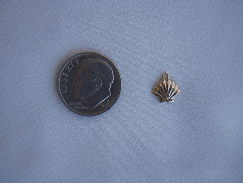 May include: A gold-colored seashell charm pendant. The charm is about the size of a dime.