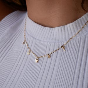 Solid 14k Gold Paperclip Charm Necklace
