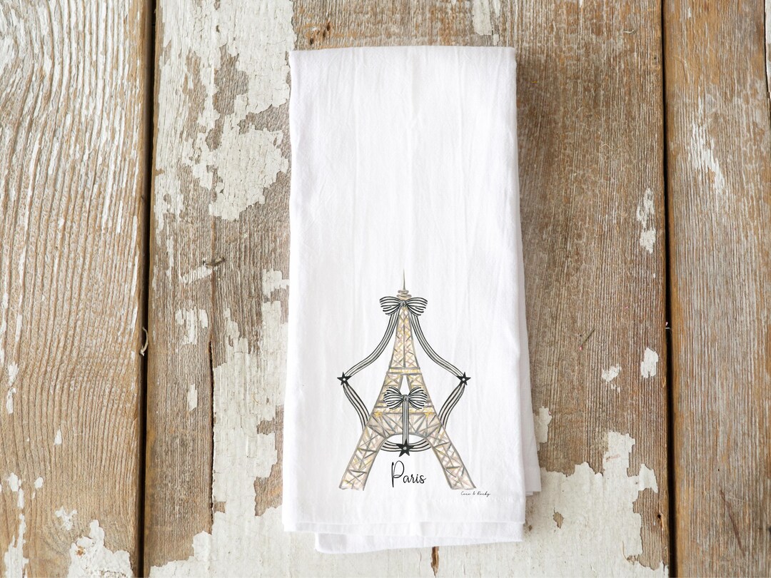 Embroidered Paris Skyline Flour Sack Tea Towel main image 1