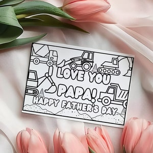 Fête des pères, papa, coloriage imprimable avec des camions de construction, cadeau fait main pour grand-père, étape numérique PDF, impression de fichier PNG grand-père