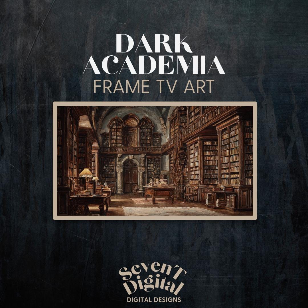 Dark Vintage Library Frame TV Art, Oil Painting Style (digital Download ...