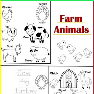 Farm Animals Coloring and Tracing Worksheets for Children #39 s Learning