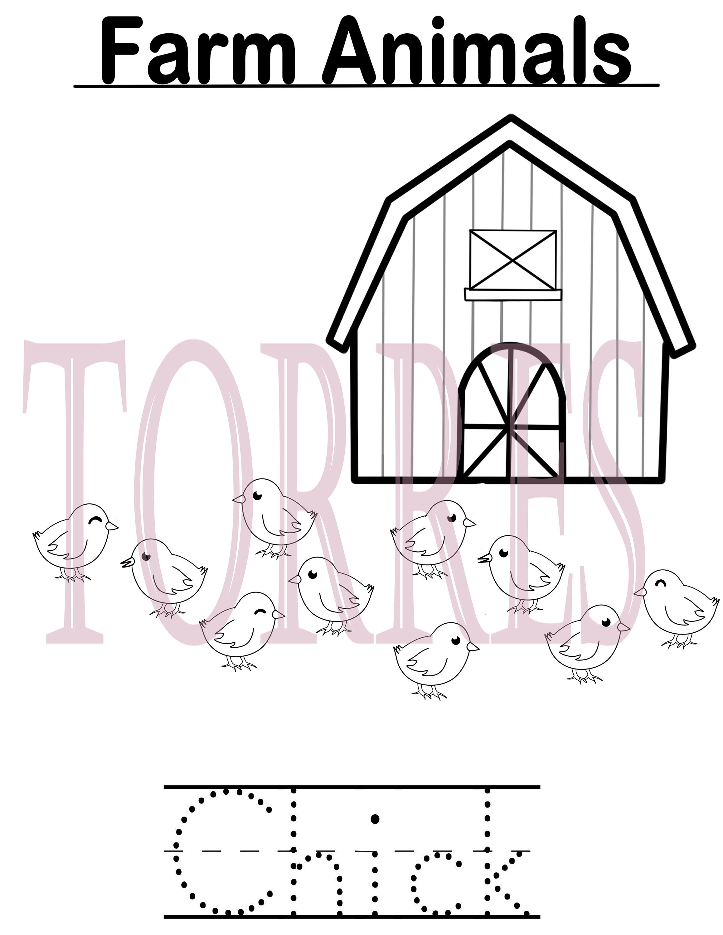 Farm Animals Coloring and Tracing Worksheets for Children's Learning