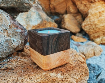 Unique handmade soy wax scented candle with wooden wick in wooden pot | Gift